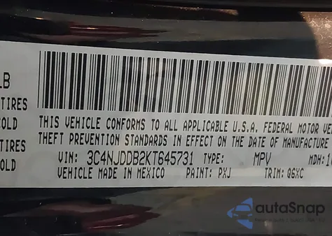 2019 Jeep Compass Trailhawk 4X4 z USA, uszkodzony, nr VIN 3C4NJDDB2KT645731